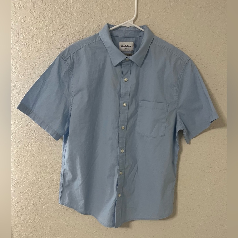 Goodfellow & Co Mens SS Poplin Shirt Clean Blue Standard Fit Large